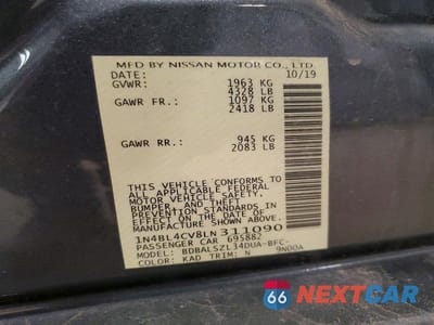 Zdjęcie 12 z 12 samochodu: 2020 NISSAN ALTIMA 2.5 SR VIN:1N4BL4CV8LN311090 - miniatura