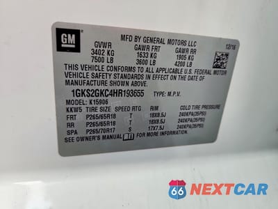 Zdjęcie 13 z 13 samochodu: 2017 GMC YUKON XL K1500 SLT VIN:1GKS2GKC4HR193655 - miniatura