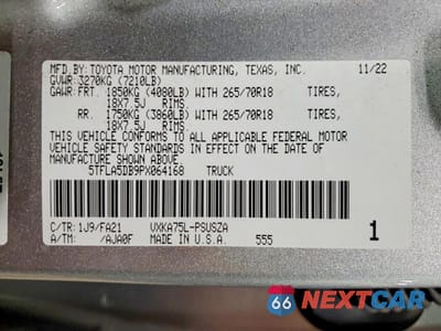 Zdjęcie 13 z 13 samochodu: 2023 TOYOTA TUNDRA CREWMAX SR VIN:5TFLA5DB9PX064168 - miniatura