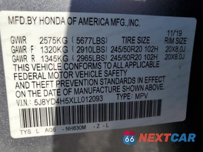 Zdjęcie 13 z 13 samochodu: 2020 ACURA MDX TECHNOLOGY VIN:5J8YD4H5XLL012093 - miniatura
