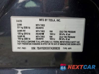 Zdjęcie 12 z 12 samochodu: 2026 TESLA MODEL Y VIN:7SAYGDEE6TA389839 - miniatura