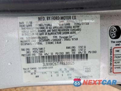 Zdjęcie 12 z 12 samochodu: 2009 LINCOLN MKZ VIN:3LNHM26T19R630025 - miniatura