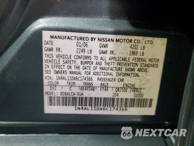 Zdjęcie 12 z 12 samochodu: 2006 NISSAN ALTIMA 2.5 VIN:1N4AL11DX6C174366 - miniatura
