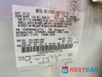 Zdjęcie 12 z 13 samochodu: 2013 FORD TAURUS SHO VIN:1FAHP2KT9DG127754 - miniatura