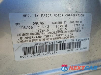 Zdjęcie 12 z 12 samochodu: 2006 MAZDA 3 S VIN:JM1BK323761540427 - miniatura