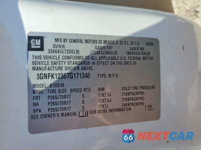 Zdjęcie 12 z 12 samochodu: 2007 CHEVROLET AVALANCHE K1500 VIN:3GNFK12367G171348 - miniatura