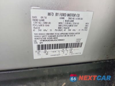 Zdjęcie 13 z 13 samochodu: 2018 FORD EXPLORER XLT VIN:1FM5K8D86JGC89663 - miniatura