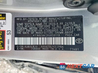 Zdjęcie 12 z 12 samochodu: 2024 TOYOTA CAMRY XSE VIN:4T1K61AK2RU859119 - miniatura