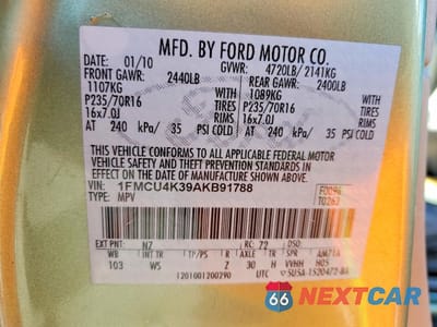 Zdjęcie 12 z 12 samochodu: 2010 FORD ESCAPE HYBRID VIN:1FMCU4K39AKB91788 - miniatura