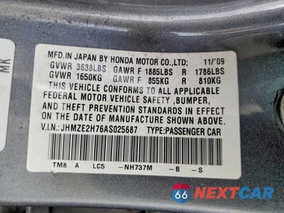 Zdjęcie 12 z 12 samochodu: 2010 HONDA INSIGHT EX VIN:JHMZE2H76AS025687 - miniatura