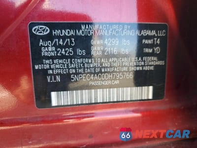 Zdjęcie 12 z 12 samochodu: 2013 HYUNDAI SONATA VIN:5NPEC4AC0DH795766 - miniatura