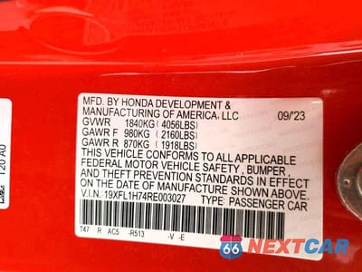 Zdjęcie 13 z 13 samochodu: 2024 HONDA CIVIC EXL VIN:19XFL1H74RE003027 - miniatura