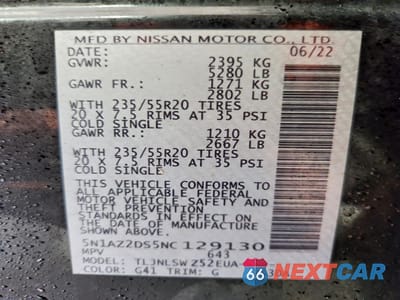 Zdjęcie 13 z 13 samochodu: 2022 NISSAN MURANO PLATINUM VIN:5N1AZ2DS5NC129130 - miniatura