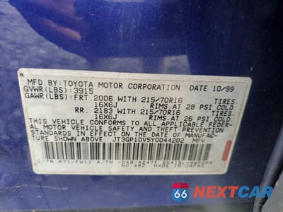 Zdjęcie 13 z 13 samochodu: 2000 TOYOTA RAV4 VIN:JT3GP10V5Y0044202 - miniatura