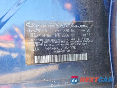 Zdjęcie 12 z 12 samochodu: 2015 HYUNDAI ELANTRA SE VIN:5NPDH4AE9FH649092 - miniatura