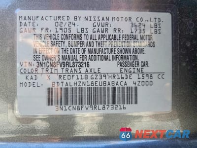 Zdjęcie 13 z 13 samochodu: 2024 NISSAN VERSA SR VIN:3N1CN8FV9RL873216 - miniatura