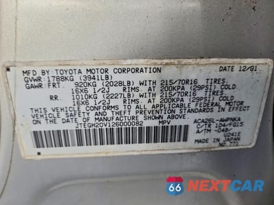 Zdjęcie 12 z 13 samochodu: 2002 TOYOTA RAV4 VIN:JTEGH20V126000082 - miniatura