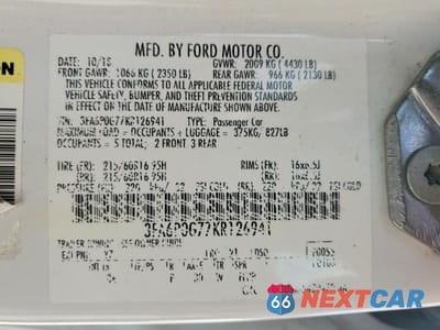 Zdjęcie 12 z 12 samochodu: 2019 FORD FUSION S VIN:3FA6P0G77KR126941 - miniatura