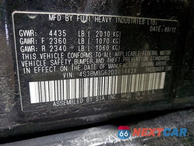 Zdjęcie 12 z 12 samochodu: 2013 SUBARU LEGACY 2.5I PREMIUM VIN:4S3BMBG62D3014439 - miniatura