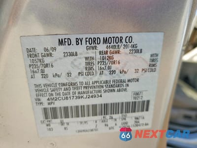 Zdjęcie 12 z 13 samochodu: 2009 MERCURY MARINER VIN:4M2CU81739KJ24934 - miniatura