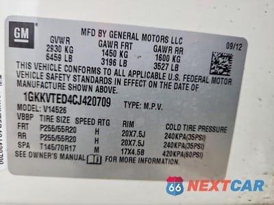 Zdjęcie 13 z 13 samochodu: 2012 GMC ACADIA DENALI VIN:1GKKVTED4CJ420709 - miniatura
