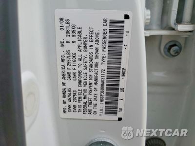 Zdjęcie 12 z 12 samochodu: 2008 HONDA ACCORD EXL VIN:1HGCP36888A031172 - miniatura