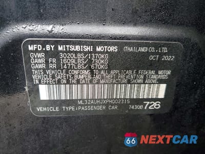 Zdjęcie 12 z 12 samochodu: 2023 MITSUBISHI MIRAGE ES VIN:ML32AUHJXPH002315 - miniatura