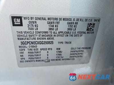 Zdjęcie 12 z 12 samochodu: 2016 CHEVROLET SILVERADO C1500 VIN:3GCPCNECXGG290825 - miniatura