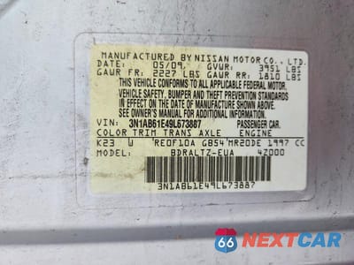 Zdjęcie 12 z 12 samochodu: 2009 NISSAN SENTRA 2.0 VIN:3N1AB61E49L673887 - miniatura