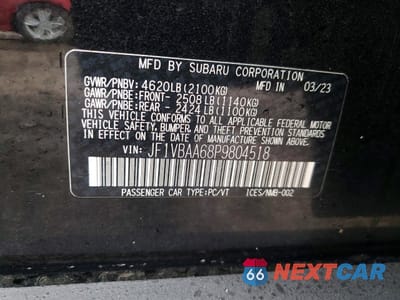 Zdjęcie 12 z 12 samochodu: 2023 SUBARU WRX VIN:JF1VBAA68P9804518 - miniatura