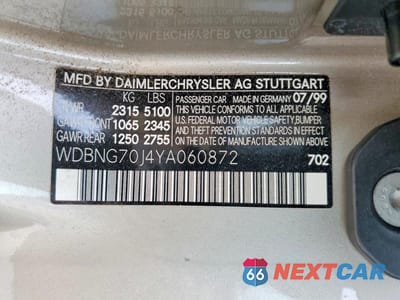 Zdjęcie 12 z 12 samochodu: 2000 MERCEDES-BENZ S 430 VIN:WDBNG70J4YA060872 - miniatura