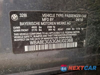 Zdjęcie 12 z 12 samochodu: 2016 BMW 328 XI SULEV VIN:WBA8E3G53GNU02368 - miniatura