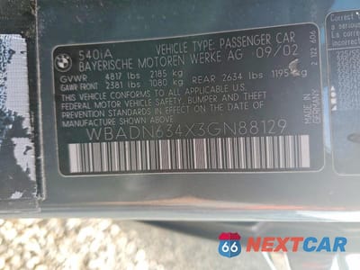 Zdjęcie 12 z 12 samochodu: 2003 BMW 540 I AUTOMATIC VIN:WBADN634X3GN88129 - miniatura