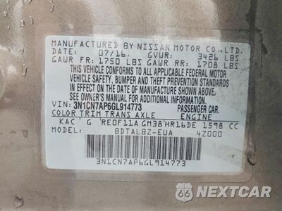 Zdjęcie 13 z 14 samochodu: 2016 NISSAN VERSA 1.6 SV VIN:3N1CN7AP6GL914773 - miniatura