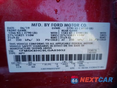 Zdjęcie 13 z 13 samochodu: 2020 FORD EXPLORER PLATINUM VIN:1FM5K8HC9LGA03032 - miniatura