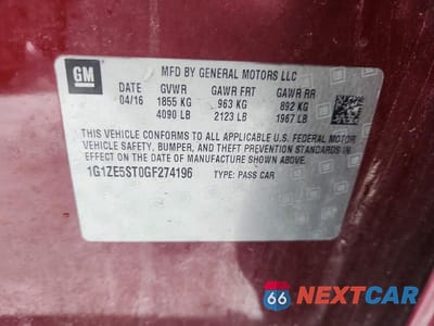 Zdjęcie 12 z 12 samochodu: 2016 CHEVROLET MALIBU LT VIN:1G1ZE5ST0GF274196 - miniatura