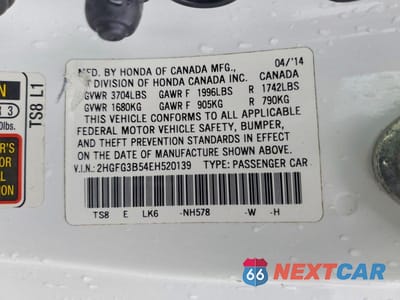 Zdjęcie 12 z 12 samochodu: 2014 HONDA CIVIC LX VIN:2HGFG3B54EH520139 - miniatura