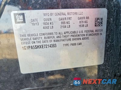 Zdjęcie 12 z 12 samochodu: 2014 CHEVROLET CRUZE LS VIN:1G1PA5SHXE7214383 - miniatura