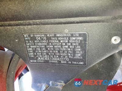 Zdjęcie 9 z 10 samochodu: 2016 KAWASAKI EX650 E VIN:JKAEXEE13GDA22770 - miniatura