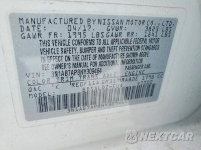 Zdjęcie 12 z 12 samochodu: 2017 NISSAN SENTRA S VIN:3N1AB7AP8HY309464 - miniatura