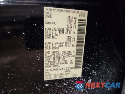 Zdjęcie 13 z 13 samochodu: 2018 NISSAN MURANO SV VIN:5N1AZ2MG5JN122298 - miniatura