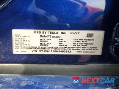 Zdjęcie 13 z 13 samochodu: 2022 TESLA MODEL S VIN:5YJSA1E50NF493882 - miniatura