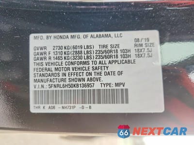 Zdjęcie 13 z 13 samochodu: 2019 HONDA ODYSSEY EX VIN:5FNRL6H50KB136957 - miniatura