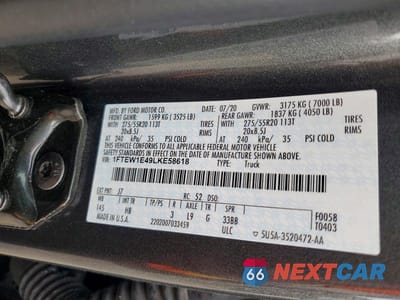 Zdjęcie 12 z 12 samochodu: 2020 FORD F150 SUPERCREW VIN:1FTEW1E49LKE58618 - miniatura