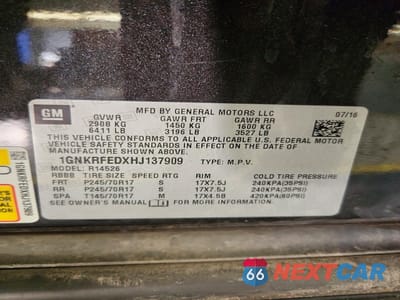 Zdjęcie 14 z 14 samochodu: 2017 CHEVROLET TRAVERSE LS VIN:1GNKRFEDXHJ137909 - miniatura