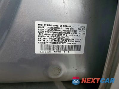 Zdjęcie 14 z 14 samochodu: 2013 HONDA PILOT EX VIN:5FNYF4H40DB029053 - miniatura