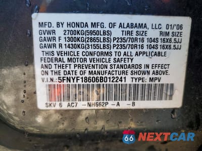 Zdjęcie 13 z 13 samochodu: 2006 HONDA PILOT EX VIN:5FNYF18606B012241 - miniatura