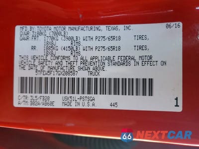 Zdjęcie 12 z 12 samochodu: 2016 TOYOTA TUNDRA CREWMAX SR5 VIN:5TFEW5F17GX208587 - miniatura