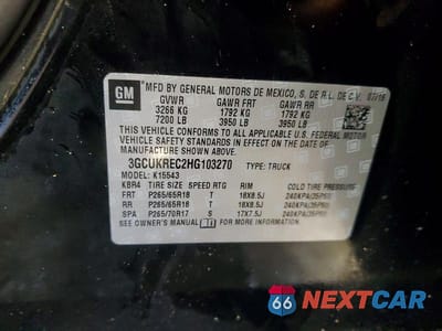 Zdjęcie 12 z 12 samochodu: 2017 CHEVROLET SILVERADO K1500 LT VIN:3GCUKREC2HG103270 - miniatura
