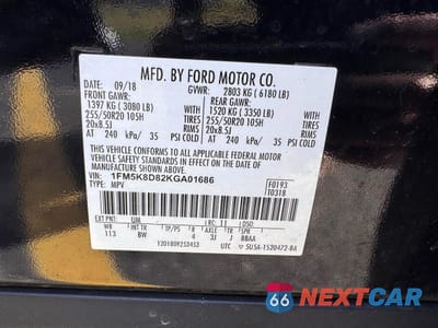 Zdjęcie 10 z 10 samochodu: 2019 FORD EXPLORER XLT VIN:1FM5K8D82KGA01686 - miniatura